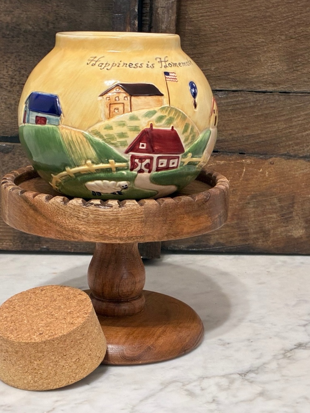 Happiness is Homemade Ceramic Farmhouse Canister with Cork Lid